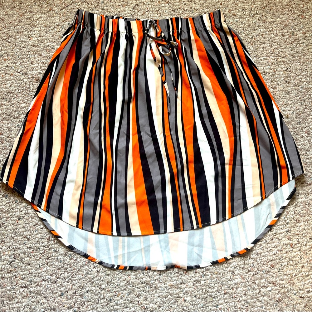 Rainbow Striped Pattern Mid-Length Flare Skirt Women’s Large/XL Elastic Waist